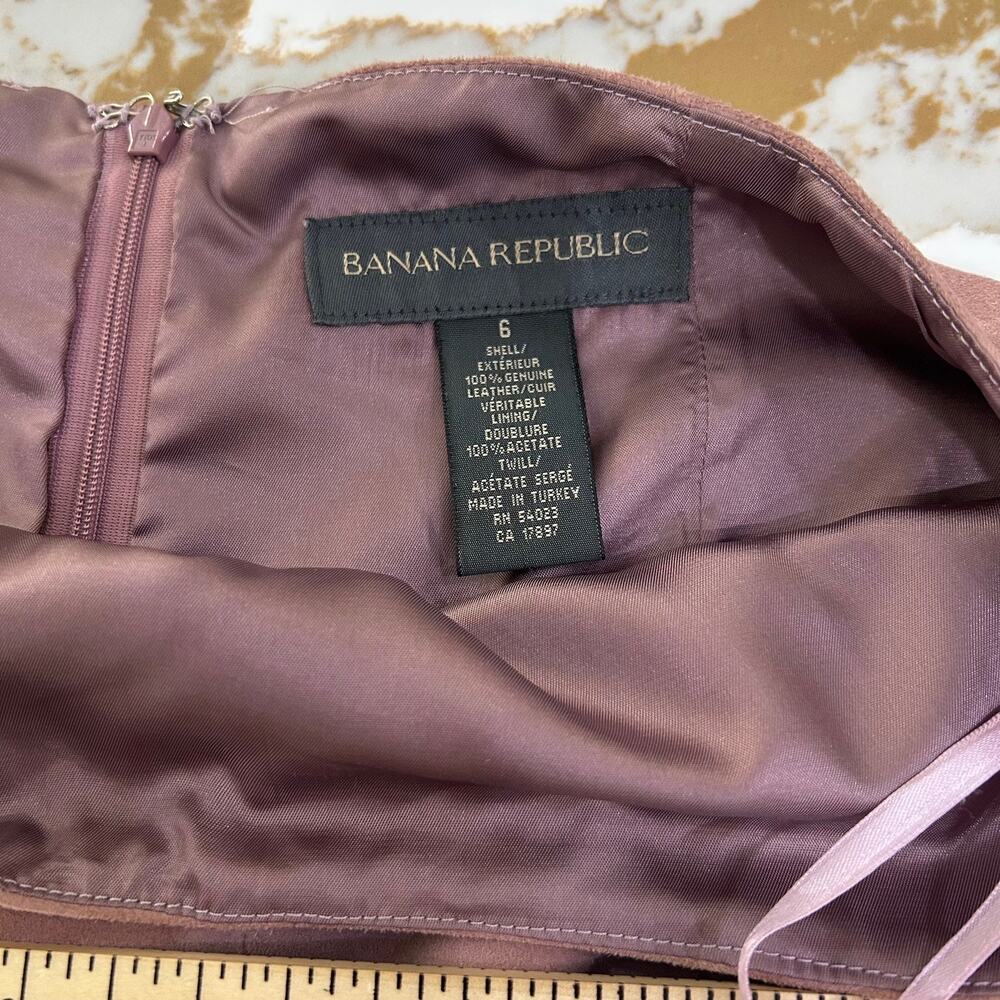 Banana Republic Suede/Leather Skirt Midi Pleated Flare SZ6 Mauve - Picture 5 of 7